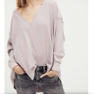 NWT FREE PEOPLE WE THE FREE OWEN WAFFLE KNIT THERMAL BOHO SMALL OVERSIZED TOP